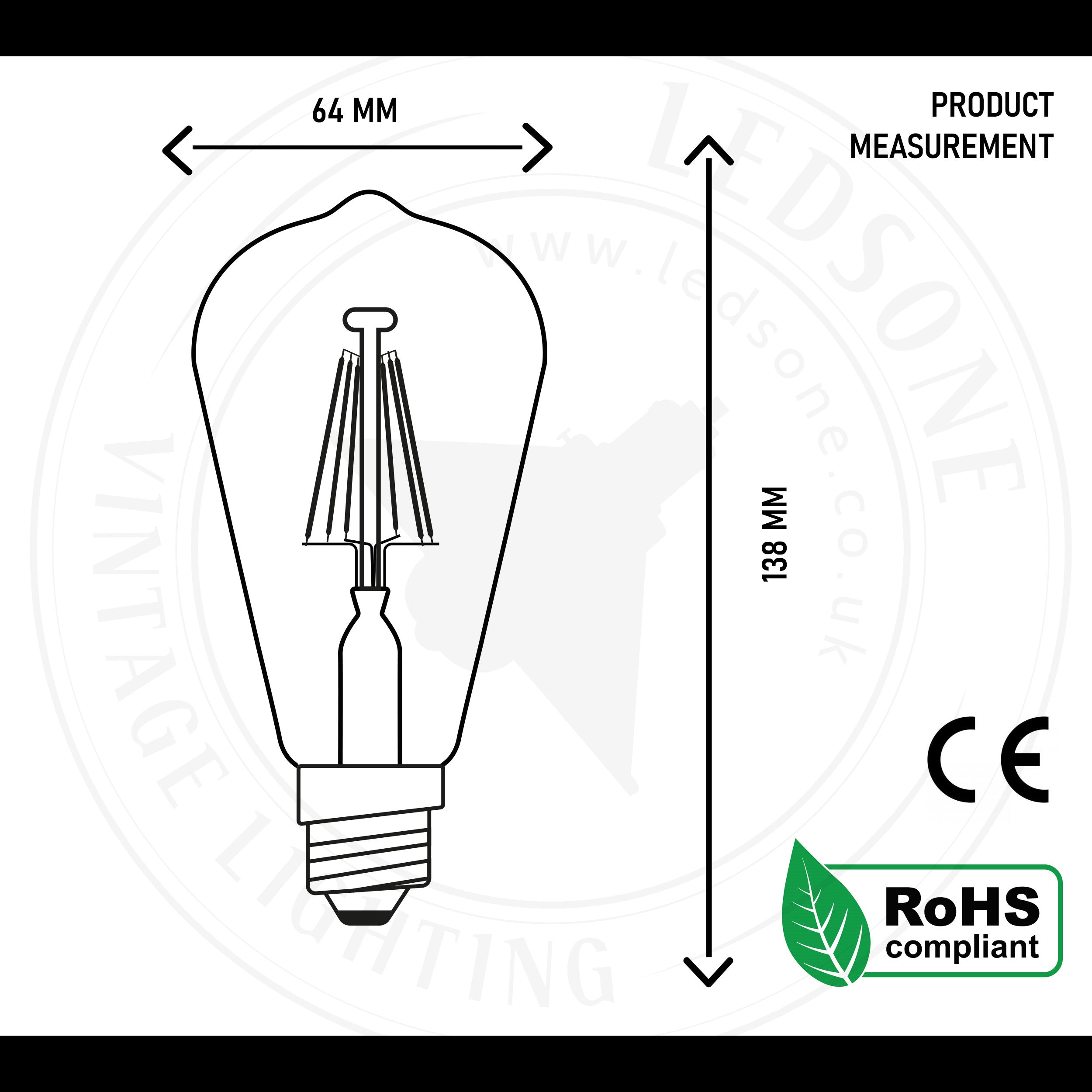 6-Pack Dimmable Vintage Filament LED Edison Bulbs, E27 Warm White