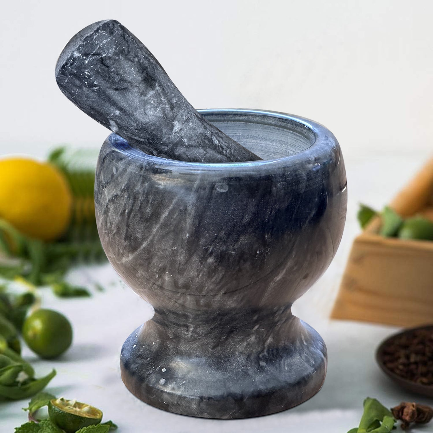 Elegant Natural Marble Mortar and Pestle Set for Herbs, Spices, and Garlic Grinding