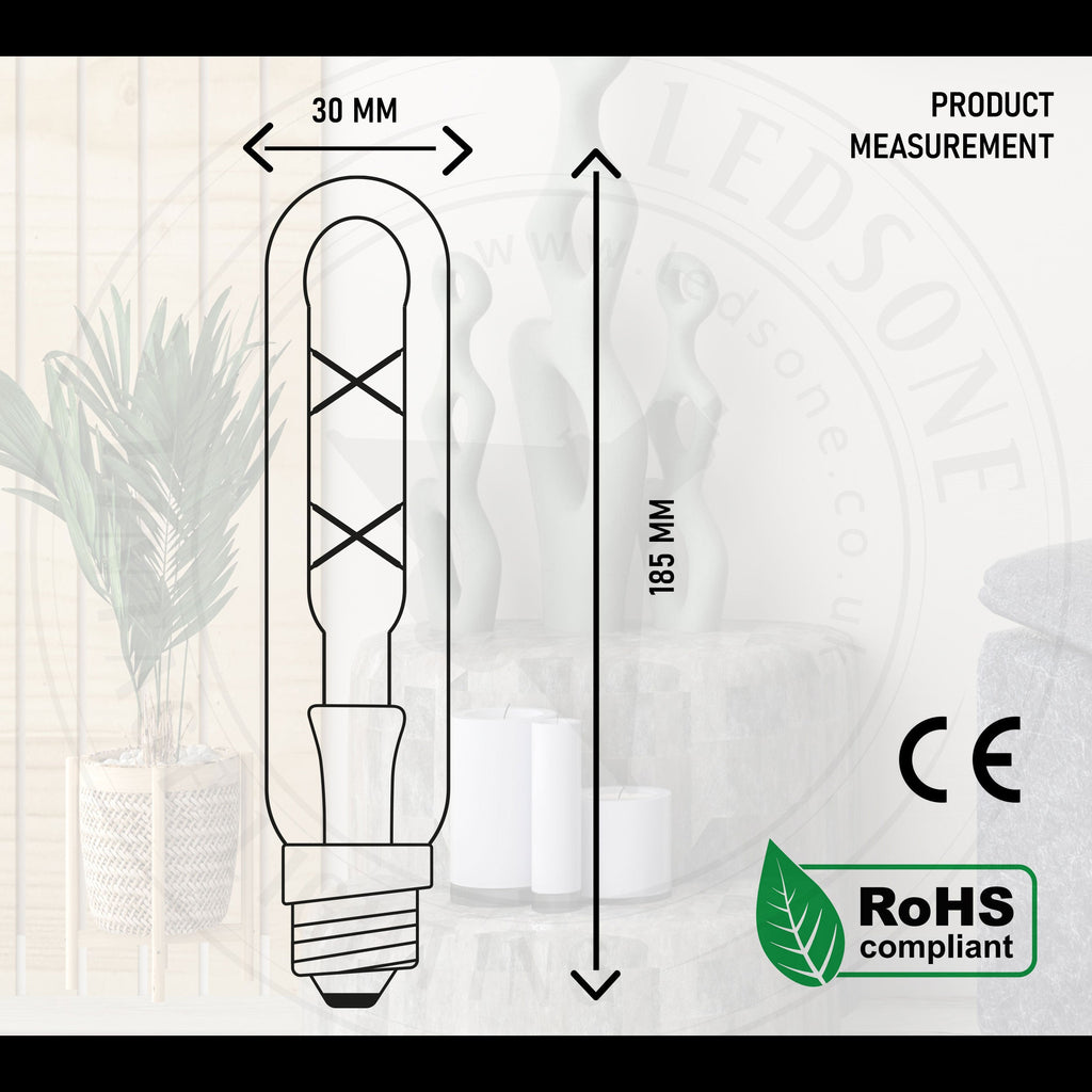 Vintage Amber Glass T185 LED Filament Dimmable Bulb, Warm White 2700K