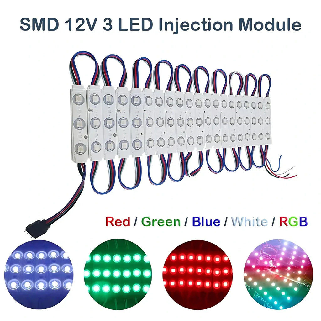 Vibrant 12V RGB LED Module Light Strip, IP67 Waterproof Flexible Decorative Lighting