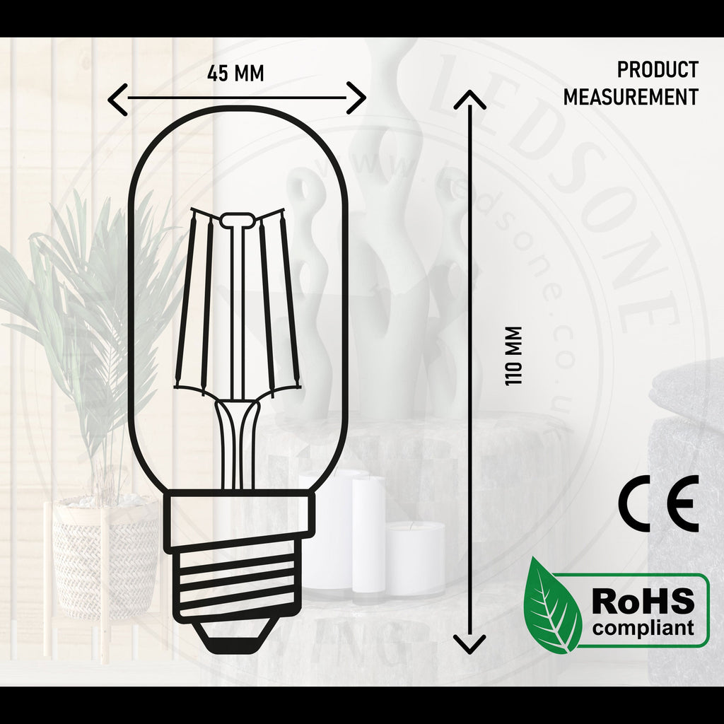 4W T45 E27 Dimmable LED Vintage Filament Bulb, Warm White Edison Style