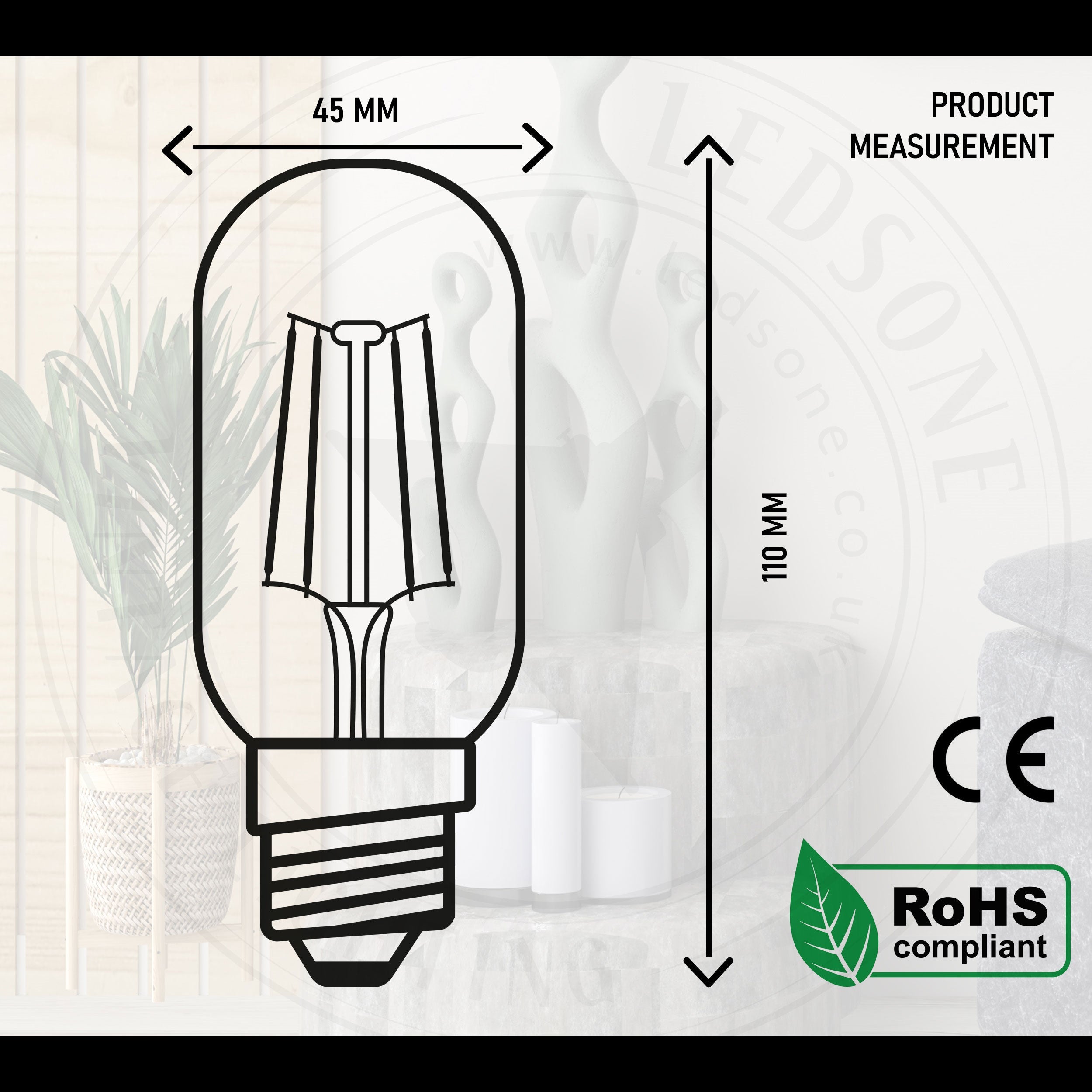 4W T45 E27 Dimmable LED Vintage Filament Bulb, Warm White Edison Style