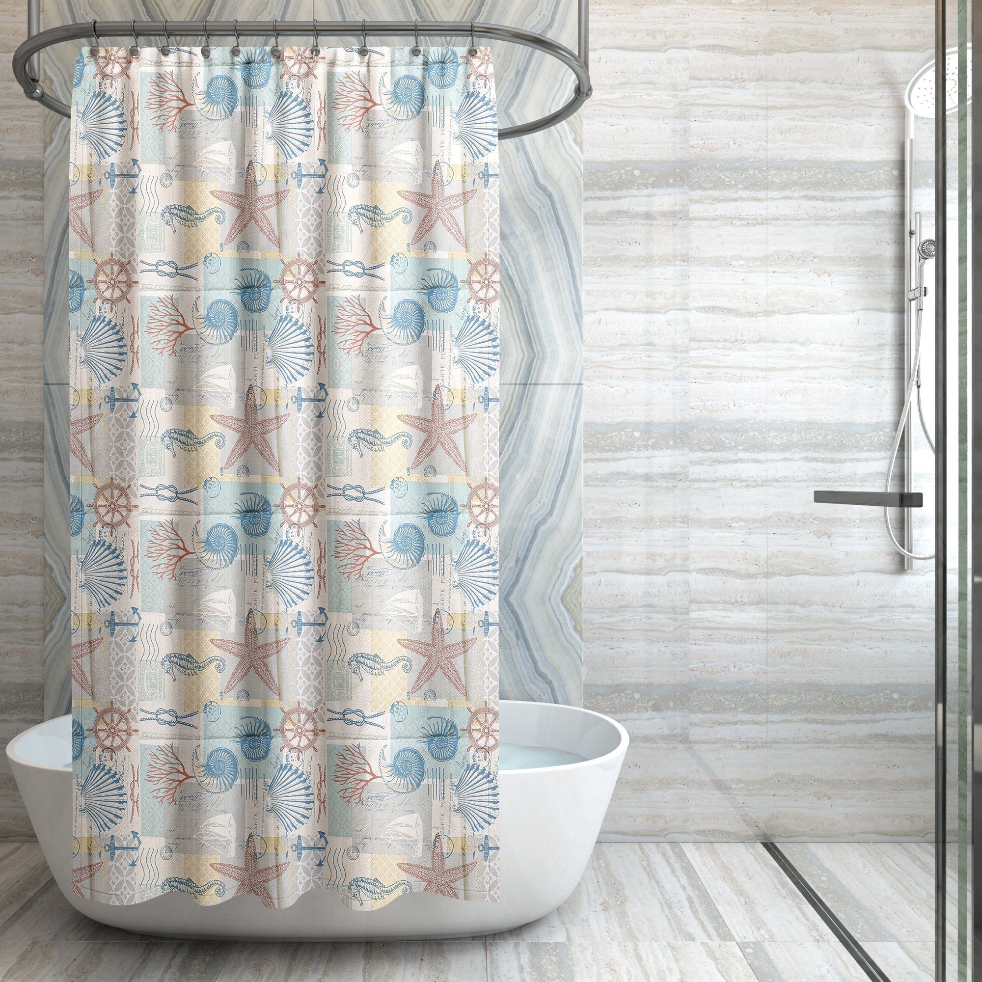 Waterproof Seaside Ocean Animal EVA Shower Curtain for Bathtub Shower