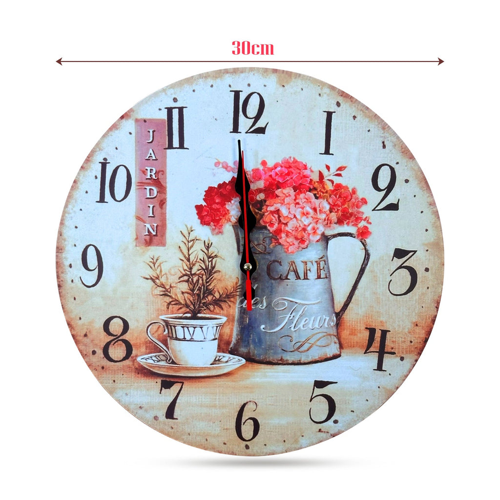 Charming Round Cafe Cup Flowers Ticking Shabby Chic Wall Clock for Home Decor