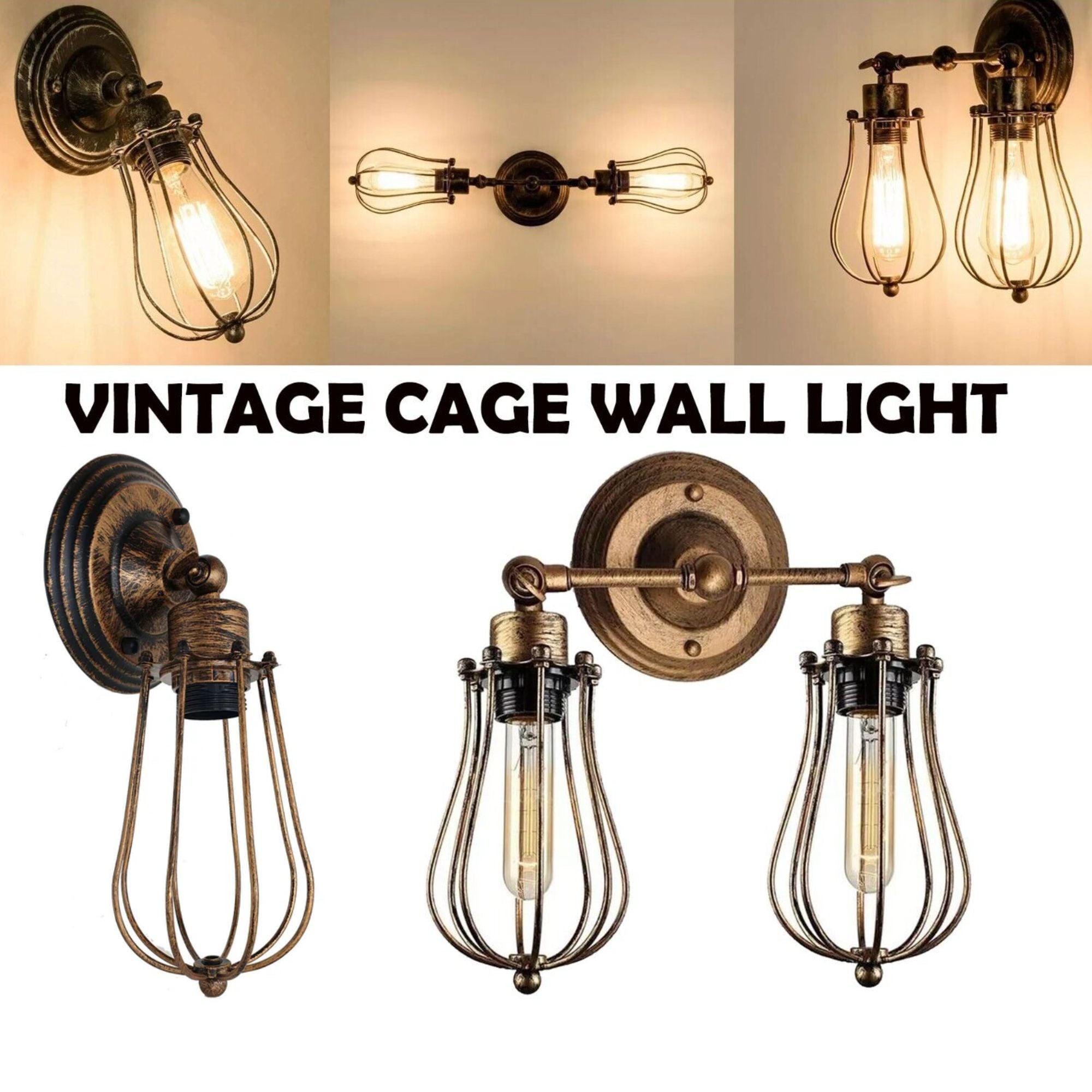 Industrial Wall Light Metal Wire cage E27 Wall Sconce Fitting ~6016