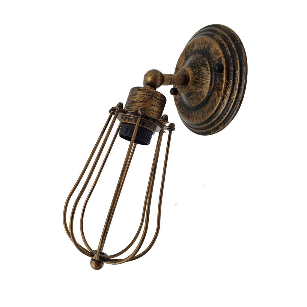 Industrial Metal Wire Cage Wall Sconce Light E27 Base, Retro Brushed Copper Fixture