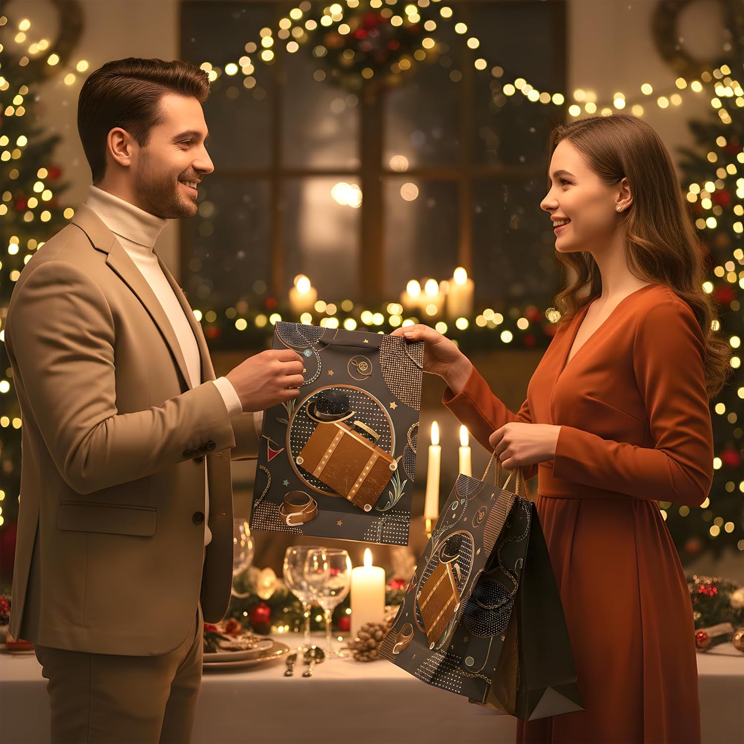 12-Pack Assorted Matte Kraft Paper Gift Bags with Reinforced Handles