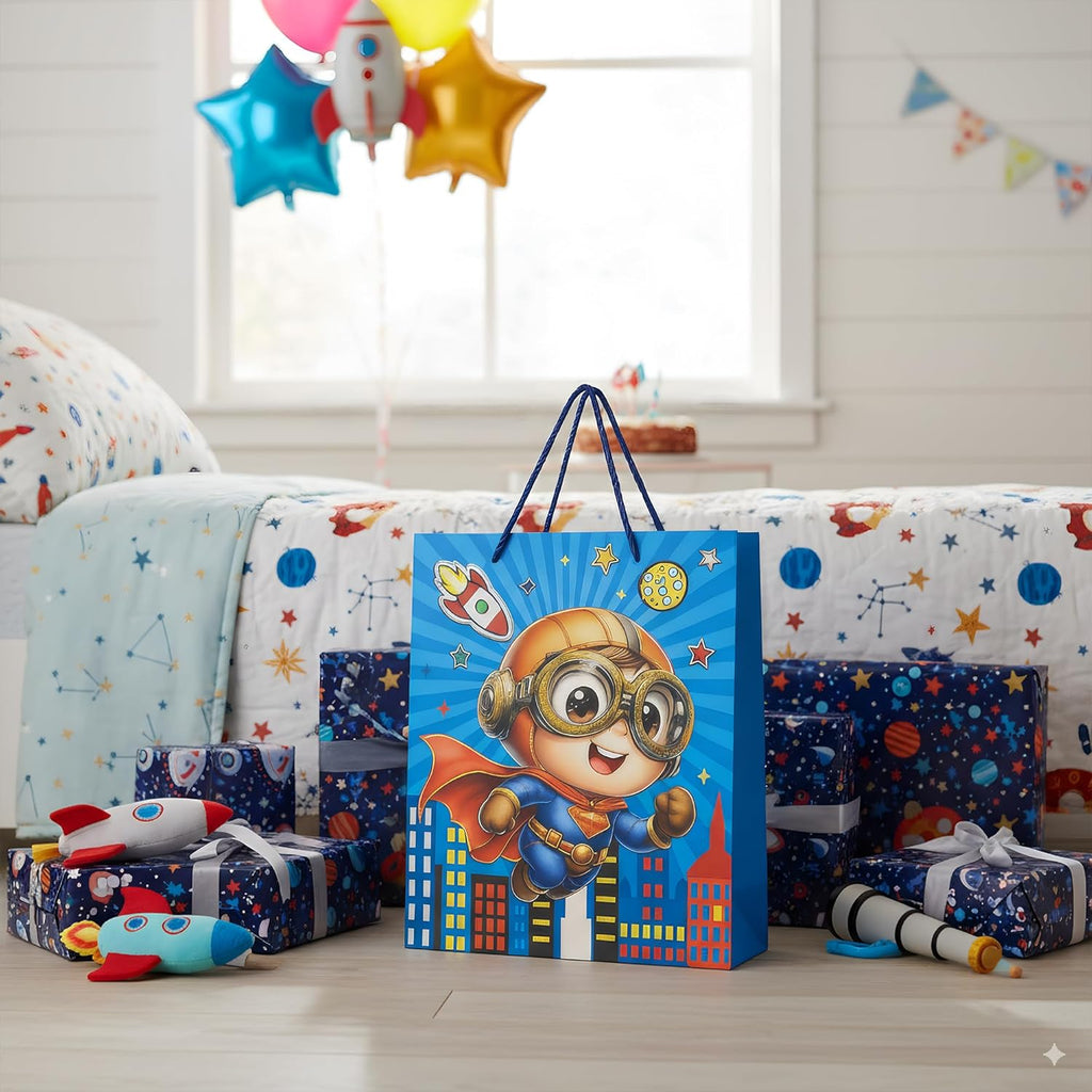 Luxury Matte Gift Bags Assorted Sizes 12 Pack for Boys Birthday Presents