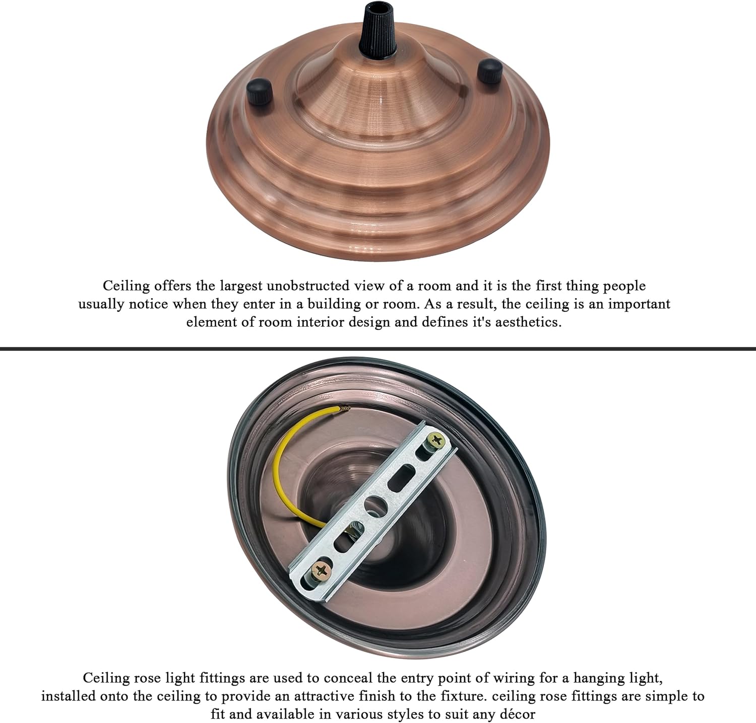 Modern Single Outlet Ceiling Rose with Hook, Easy Fit Metal Light