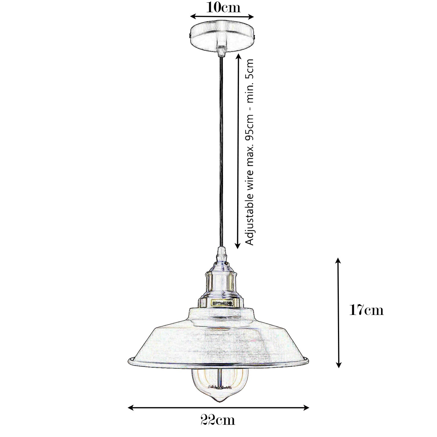 Modern Industrial Metal Pendant Light Fixture, Adjustable Height, E27 Satin Nickel