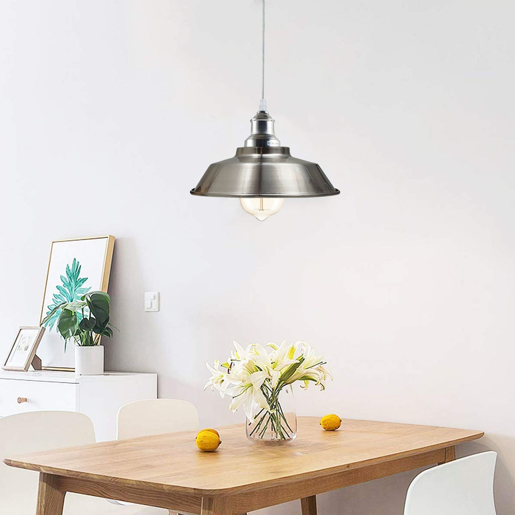 Modern Industrial Metal Pendant Light Fixture, Adjustable Height, E27 Satin Nickel