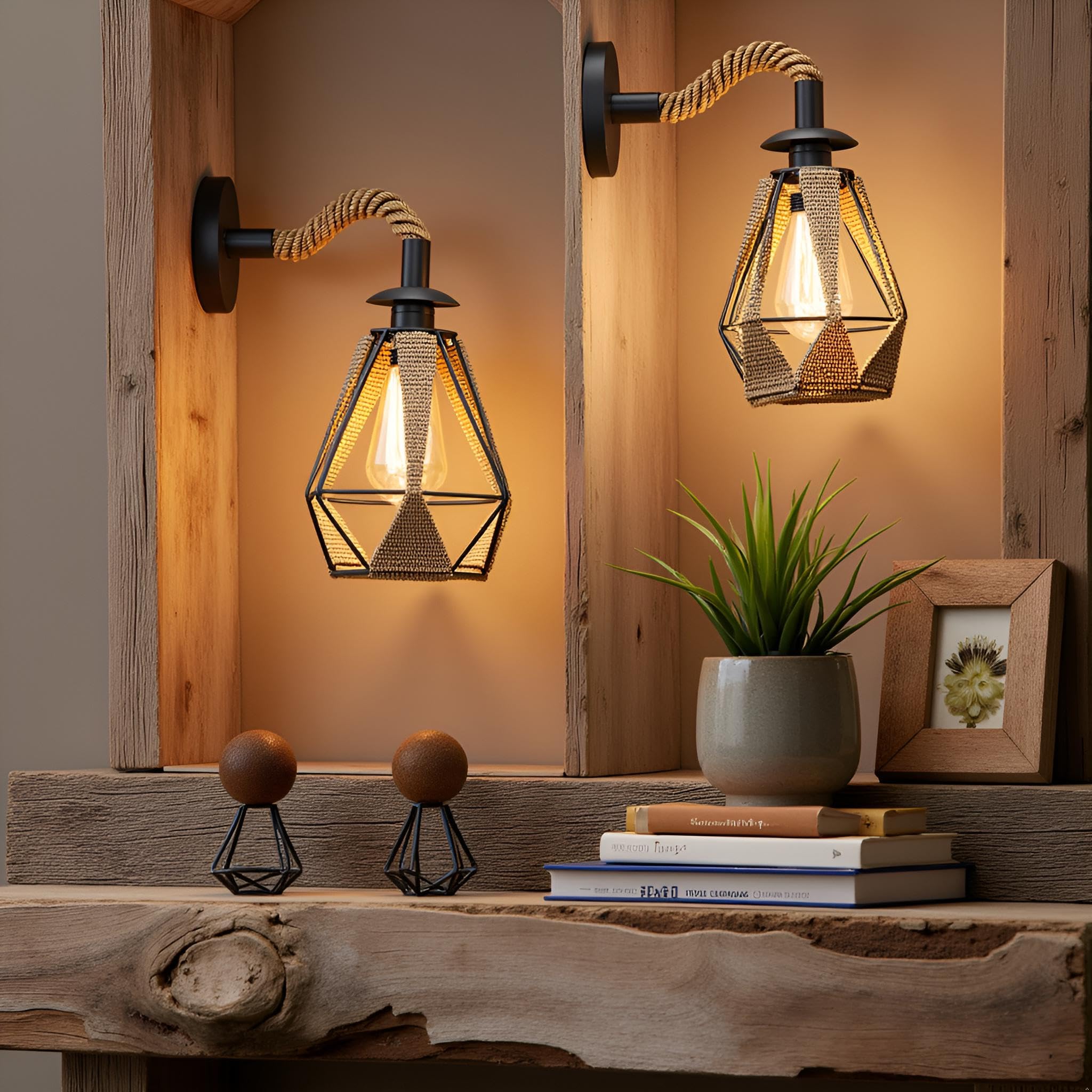 Retro Hemp Rope Wall Sconce | Rustic E27 Metal Shade ~6308