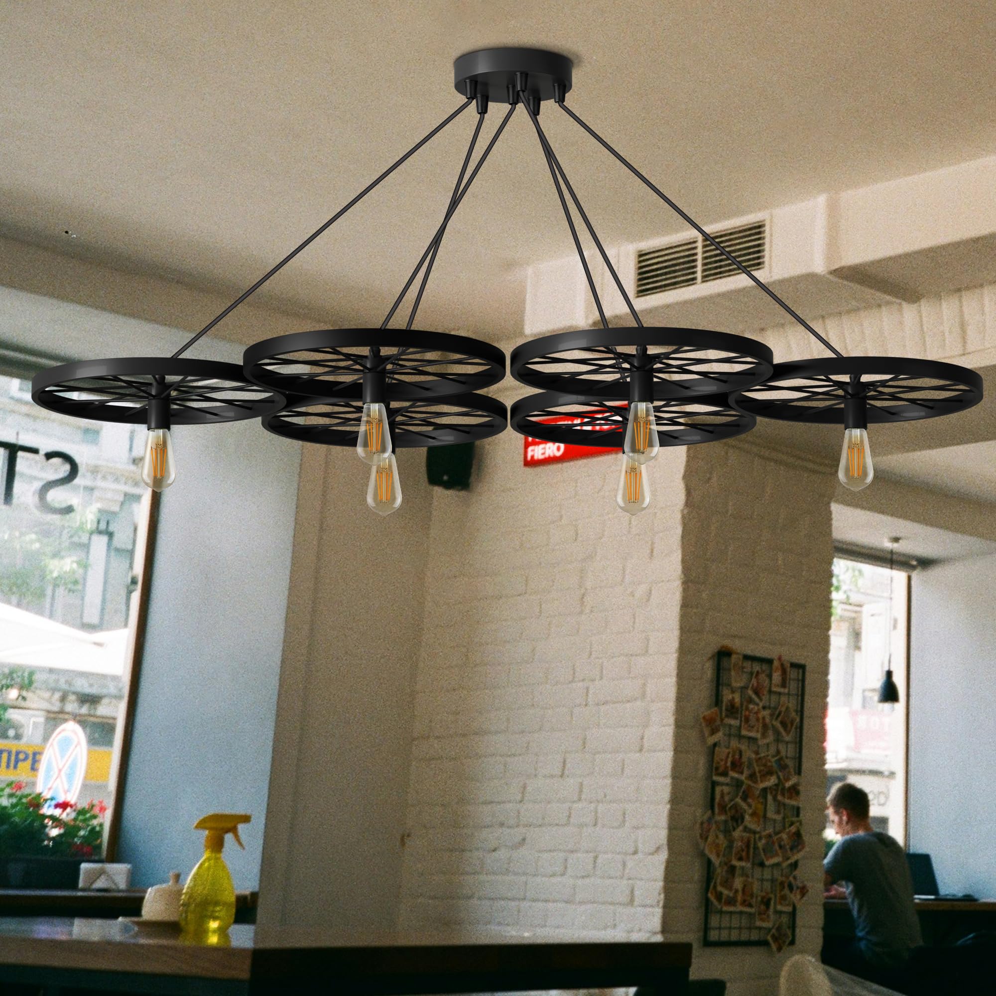 Industrial Vintage Rustic Metal 6-Light Cluster Chandelier Ceiling Fixture