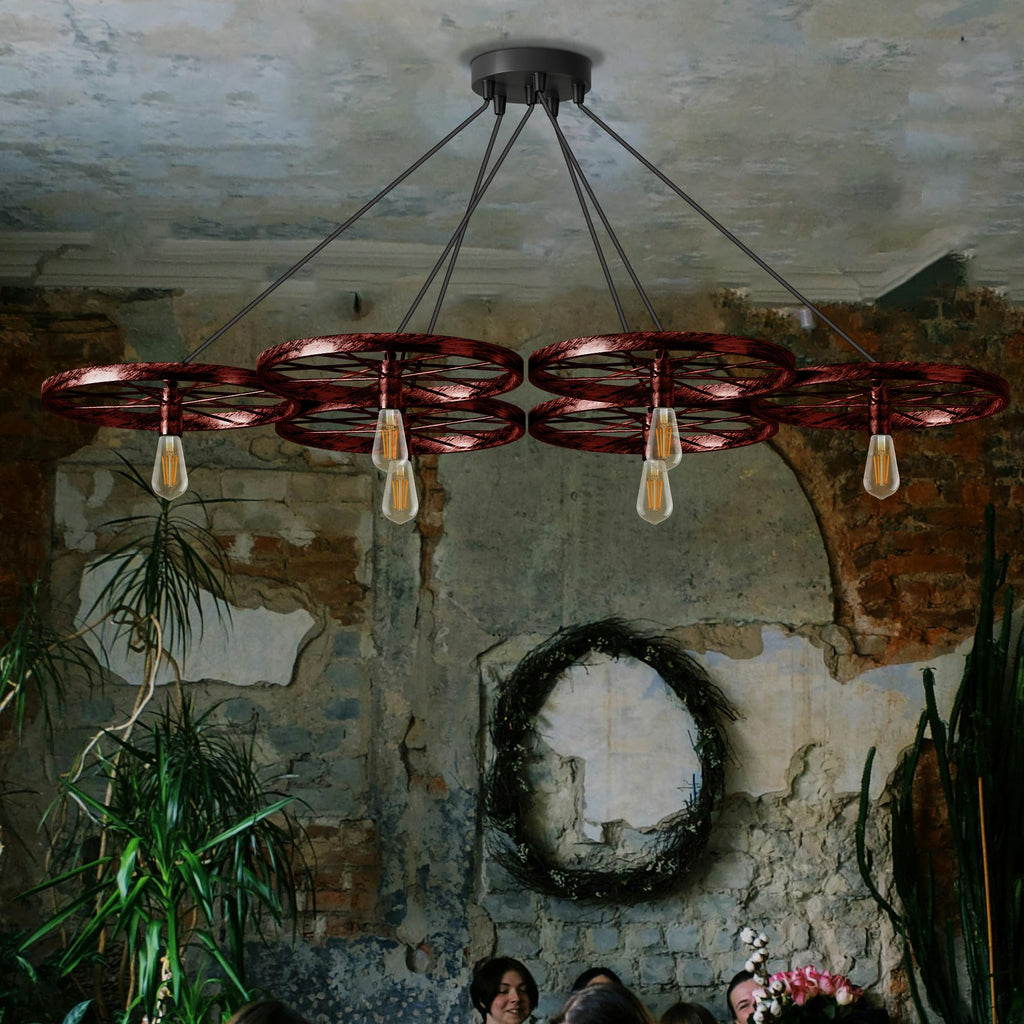 Industrial Vintage Rustic Metal 6-Light Cluster Chandelier Ceiling Fixture