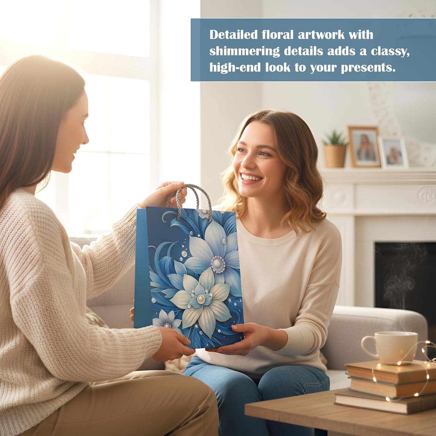 Premium Floral Gift Bags, 12-Pack Assorted Sizes, Matte Finish, Durable Handles