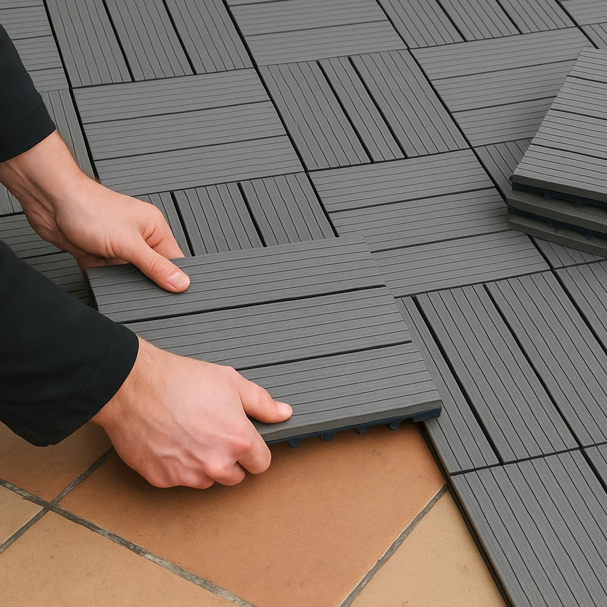 Outdoor Plastic Interlocking Patio Tiles ~6356