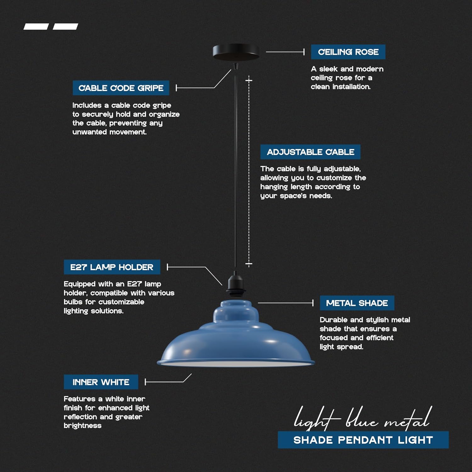 Vintage Industrial Metal Dome Pendant Light E27 Adjustable Ceiling Lamp