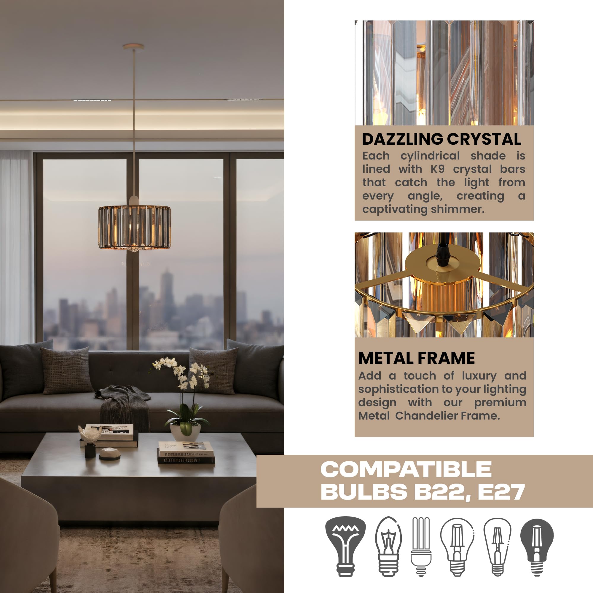 Elegant Crystal Glass Drum Ceiling Lamp Shade - Modern Flush Mount Light Fixture