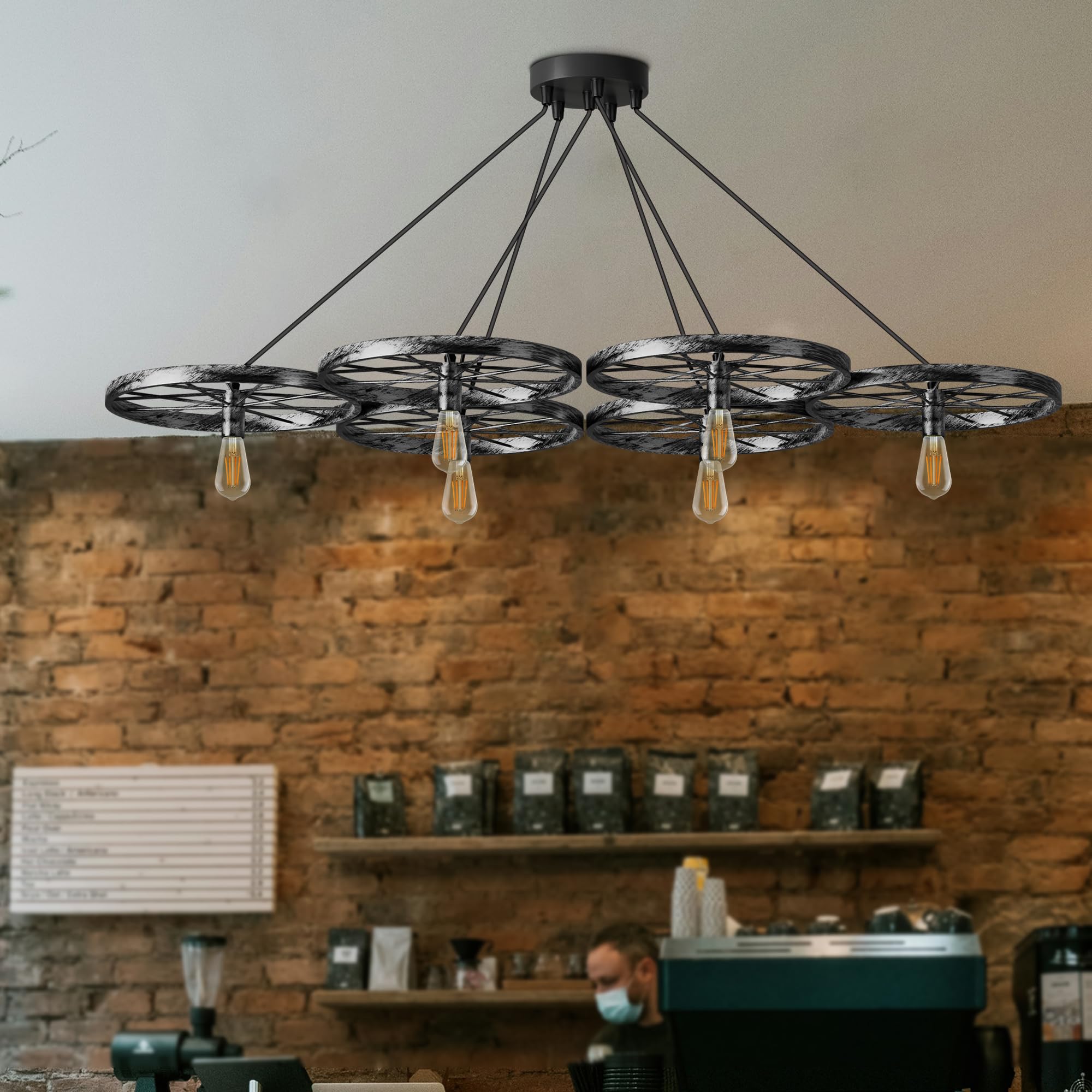 Industrial Vintage Rustic Metal 6-Light Cluster Chandelier Ceiling Fixture