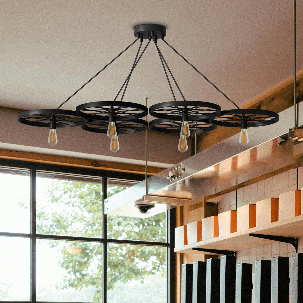 Industrial Vintage Rustic Metal 6-Light Cluster Chandelier Ceiling Fixture