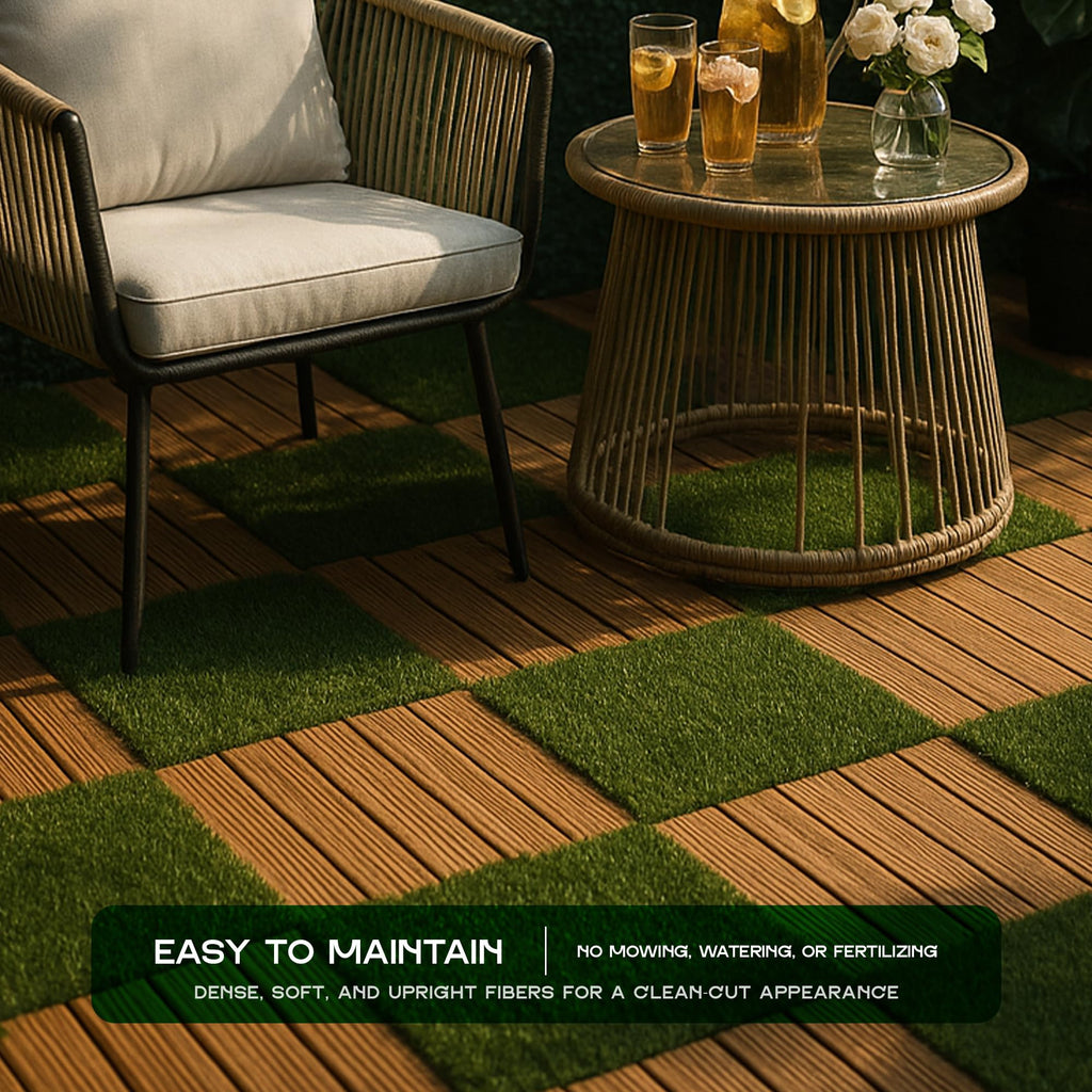 Premium Artificial Grass Interlocking Tiles 12x12 Inch UV-Resistant Outdoor Turf