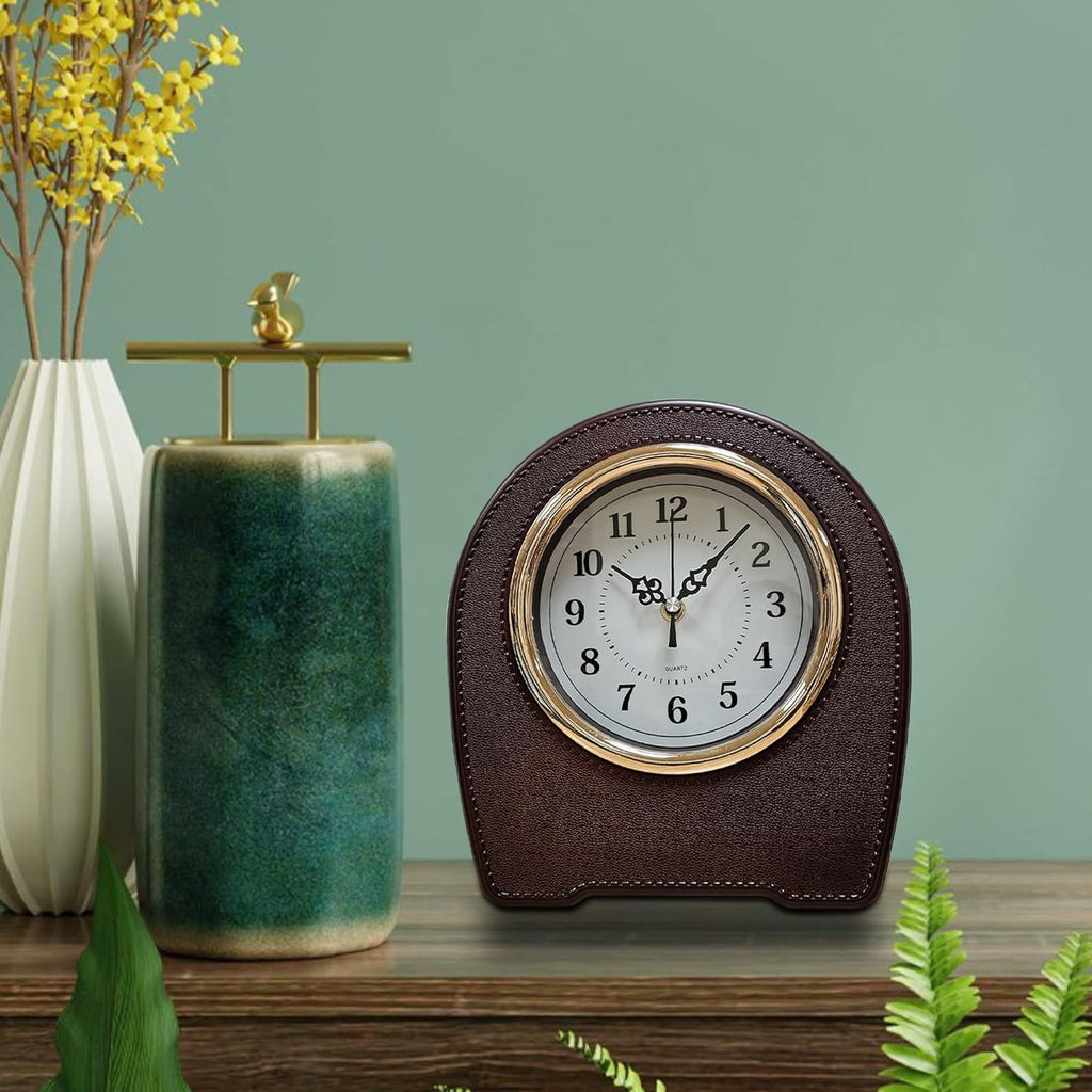 Indoor Small Mantel Clock Leather Living Room Desktop Table Clocks~5401