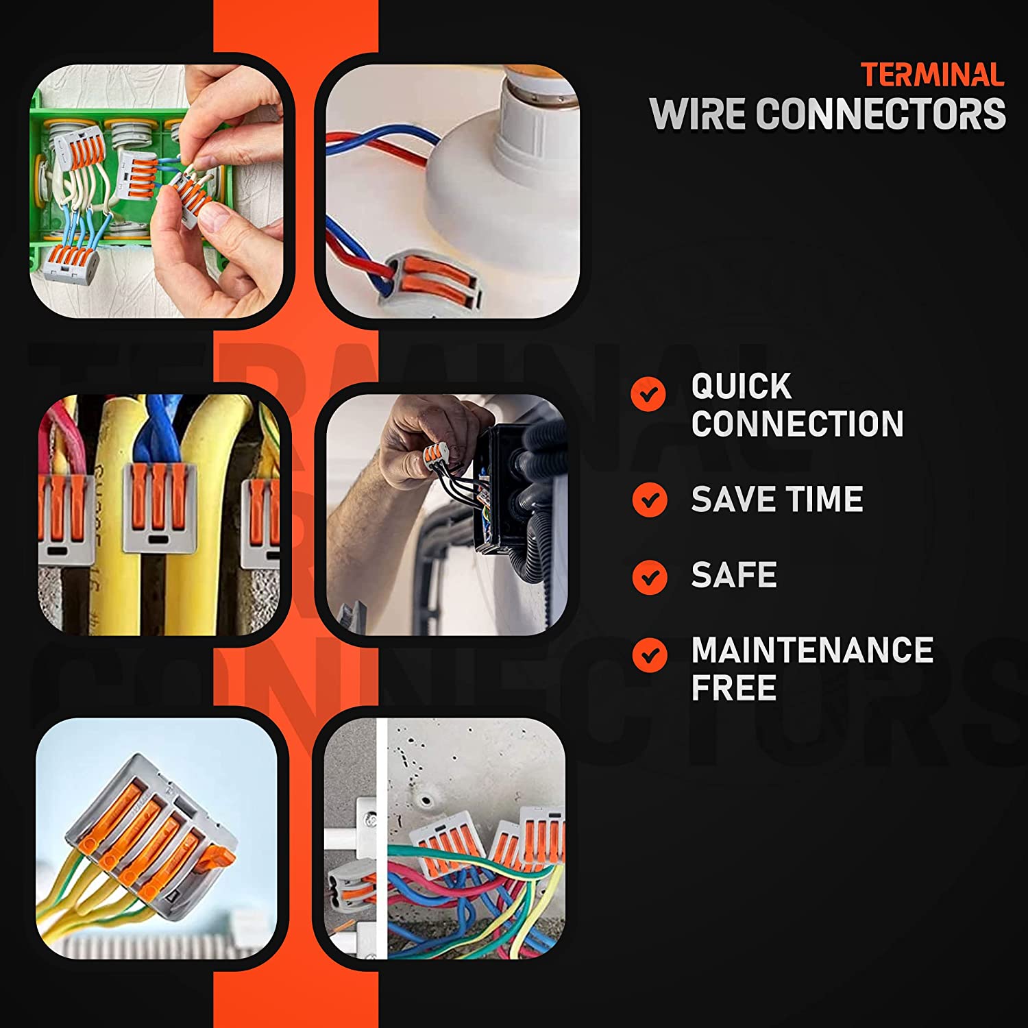 Reusable Spring Lever Electrical Wire Connectors, 2/3/5 Way, Quick Push-In Terminal Block