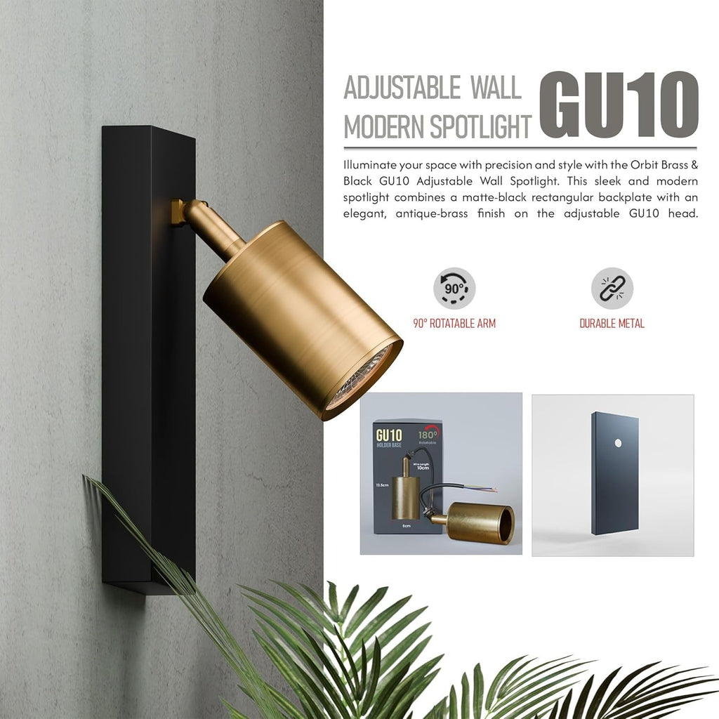 Yellow Brass Wall Spotlight Adjustable Rotating LED Light Feature~6146