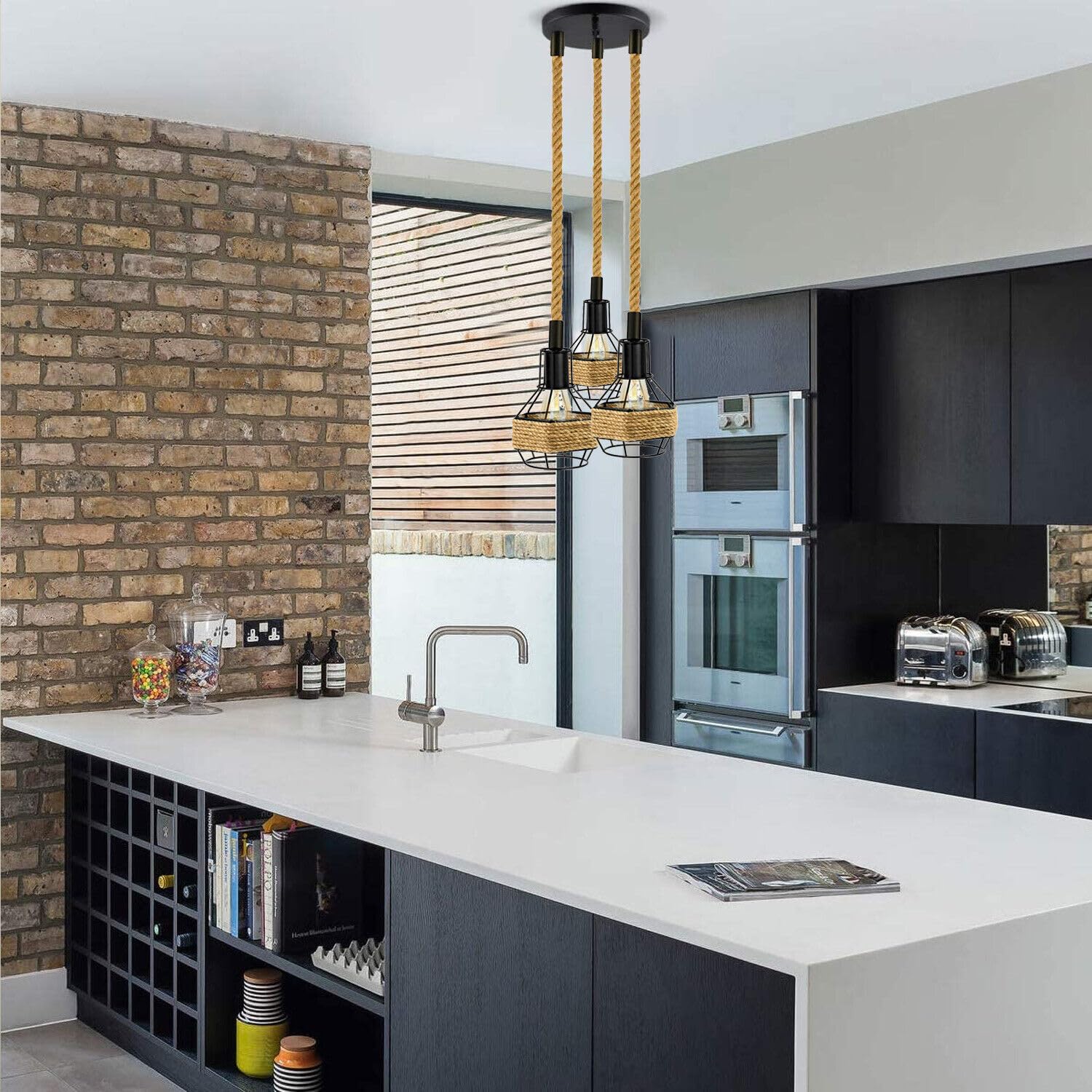 Ceiling Pendant Light Metal Hemp Rope Style ~6203