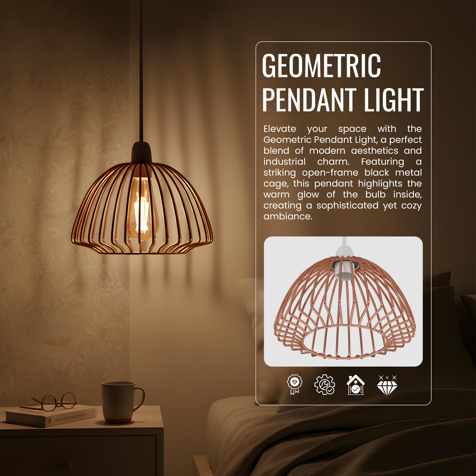 3 Pack Modern Designer E27 Metal Cage Ceiling Light Shades Kit