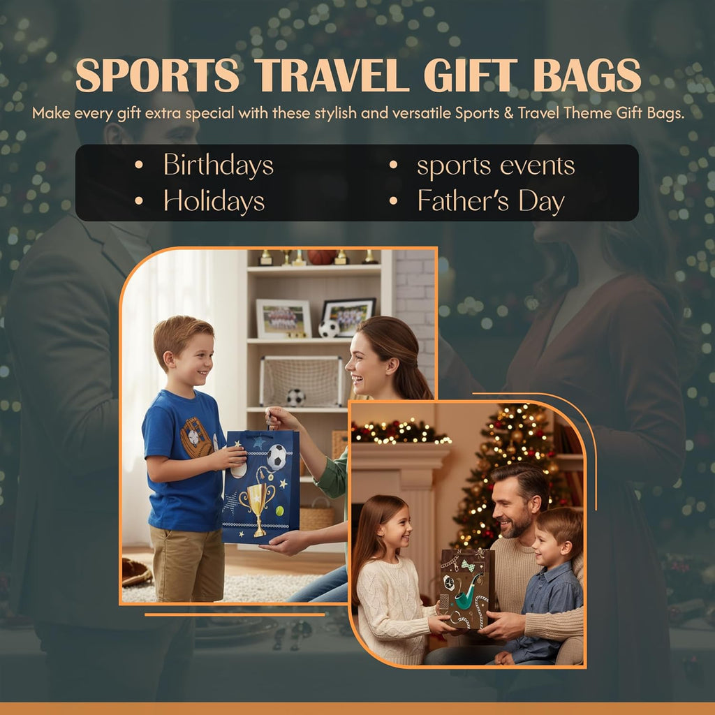 12-Pack Assorted Matte Kraft Paper Gift Bags with Reinforced Handles