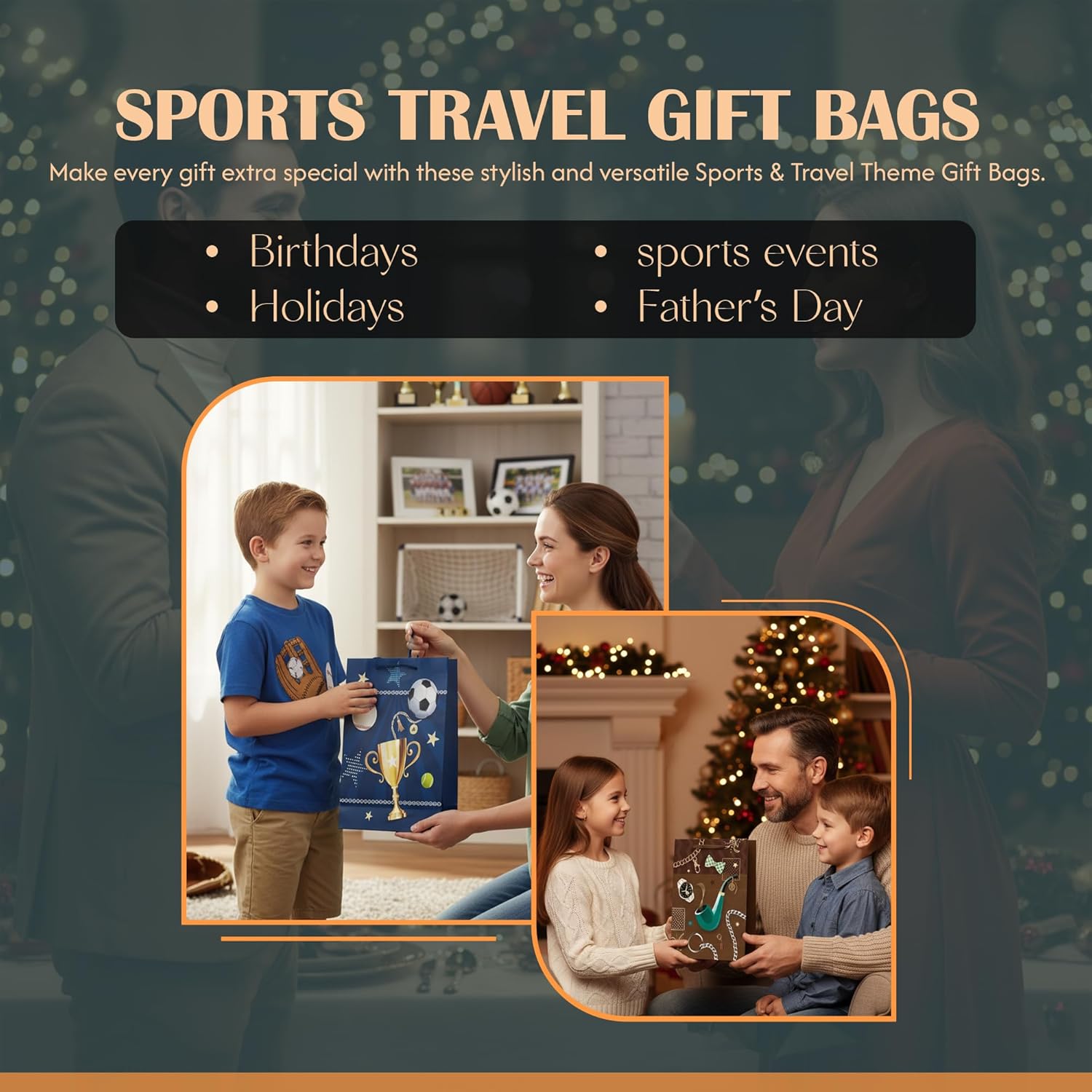 12-Pack Assorted Matte Kraft Paper Gift Bags with Reinforced Handles