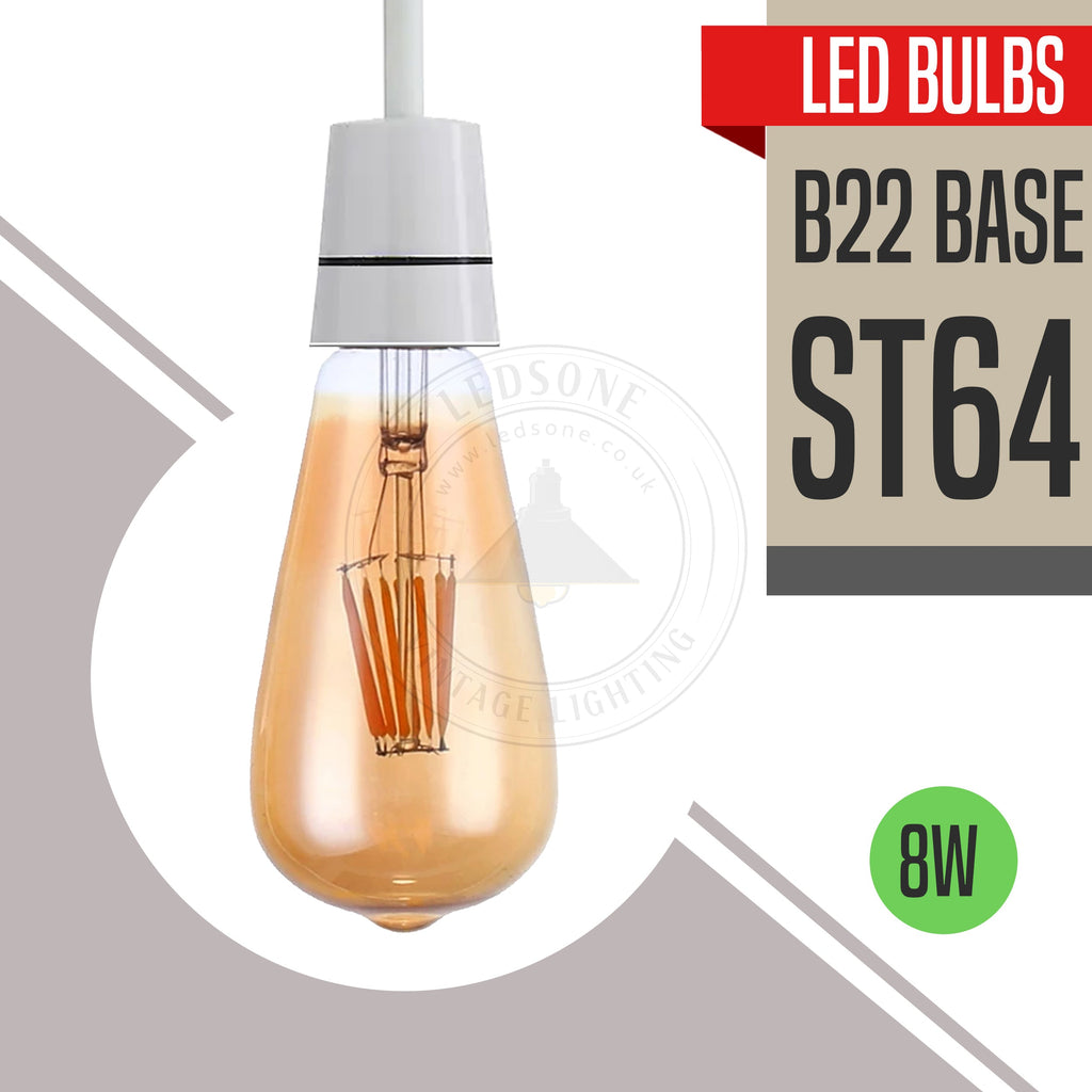 Vintage Edison LED B22 Dimmable Filament Bulb - Energy Saving Amber Glass