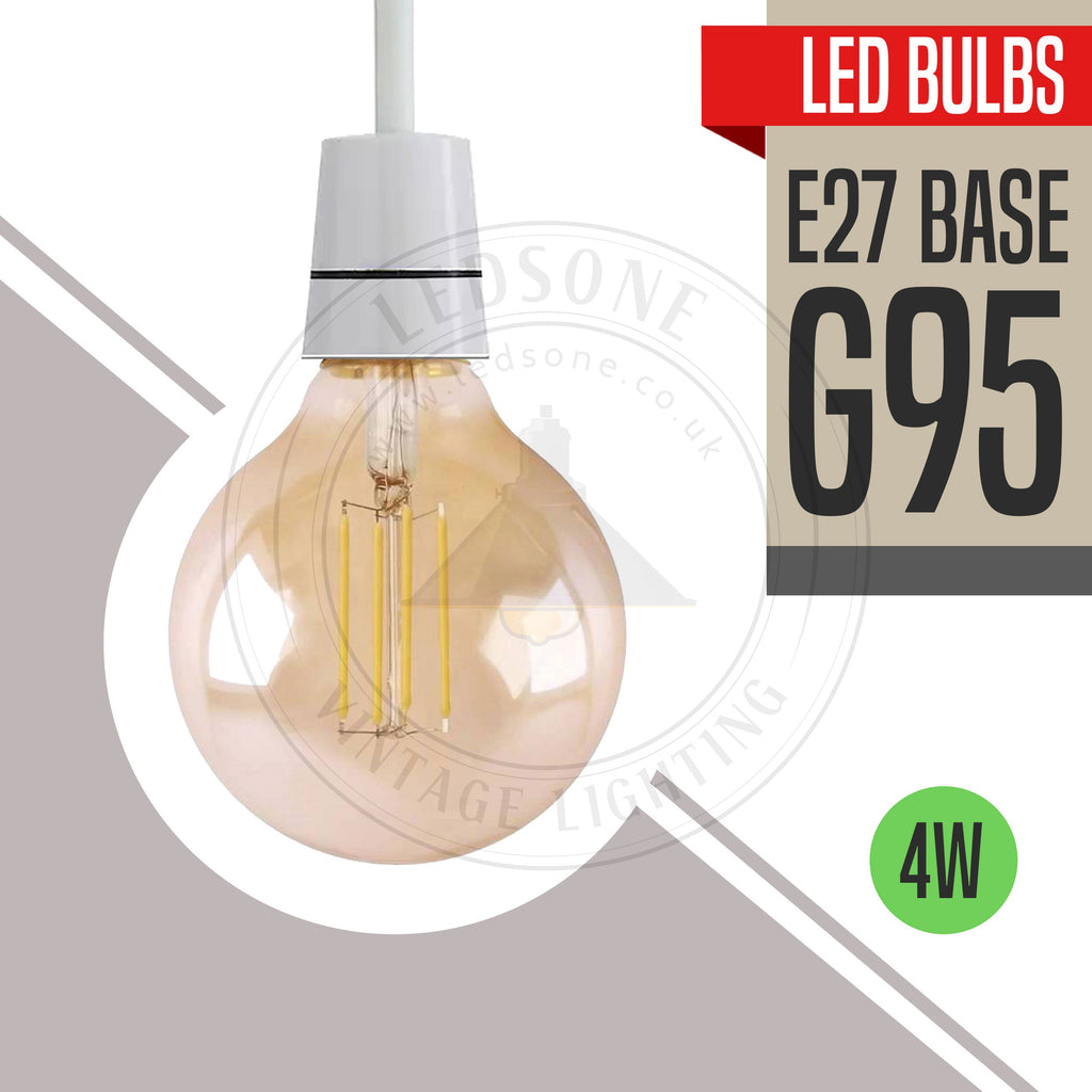 Vintage Dimmable LED Filament E27 G95 4W Globe Bulb, Warm White Ambiance