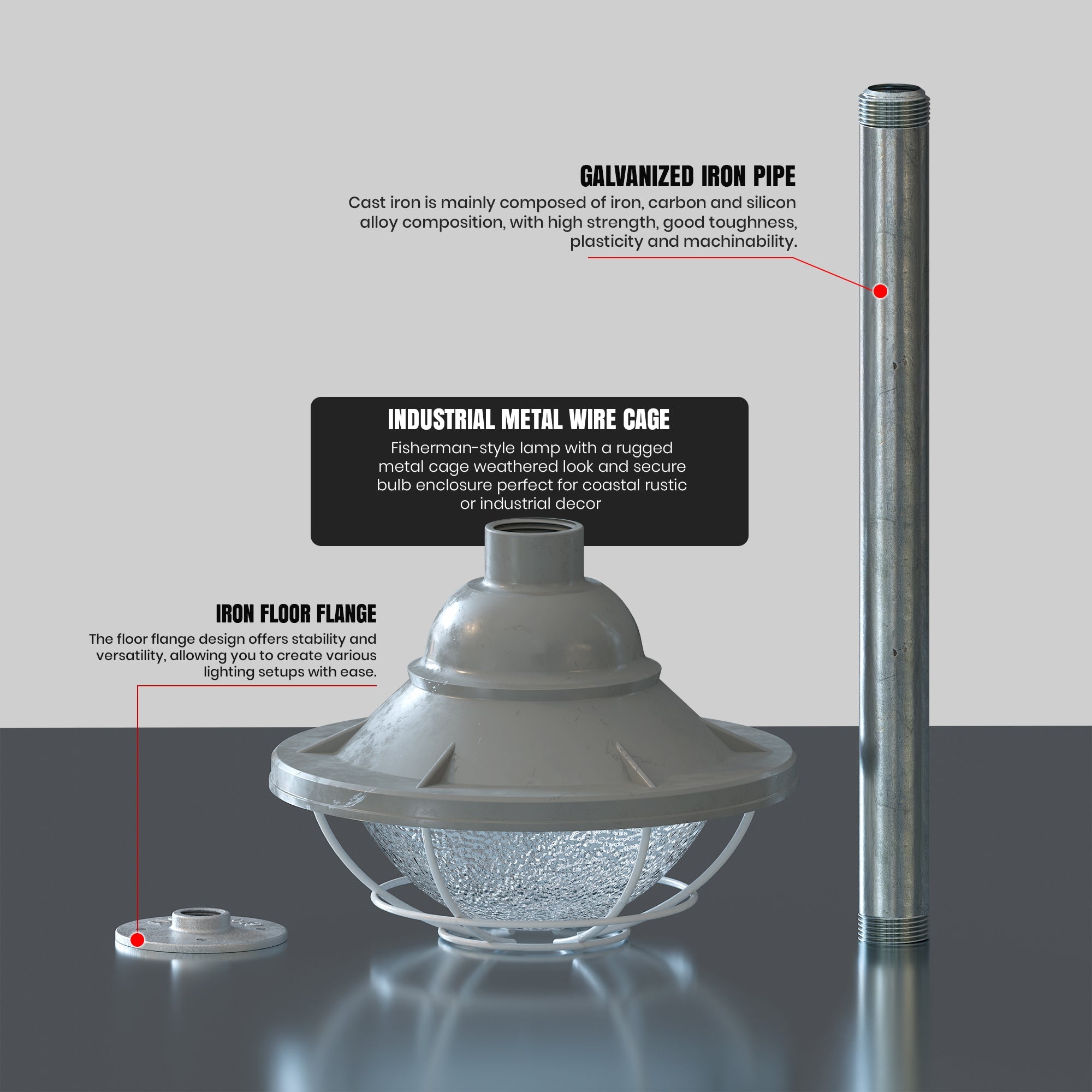 Industrial Conduit 3/4"pipe Pendant light with Metal cage hanging chandelier ~ 6111