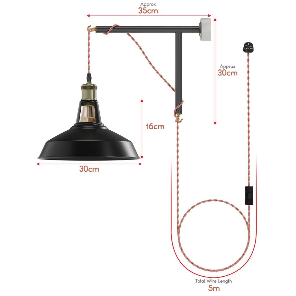 Industrial Black Metal Barn Shade Plug-in Wall Light Kit
