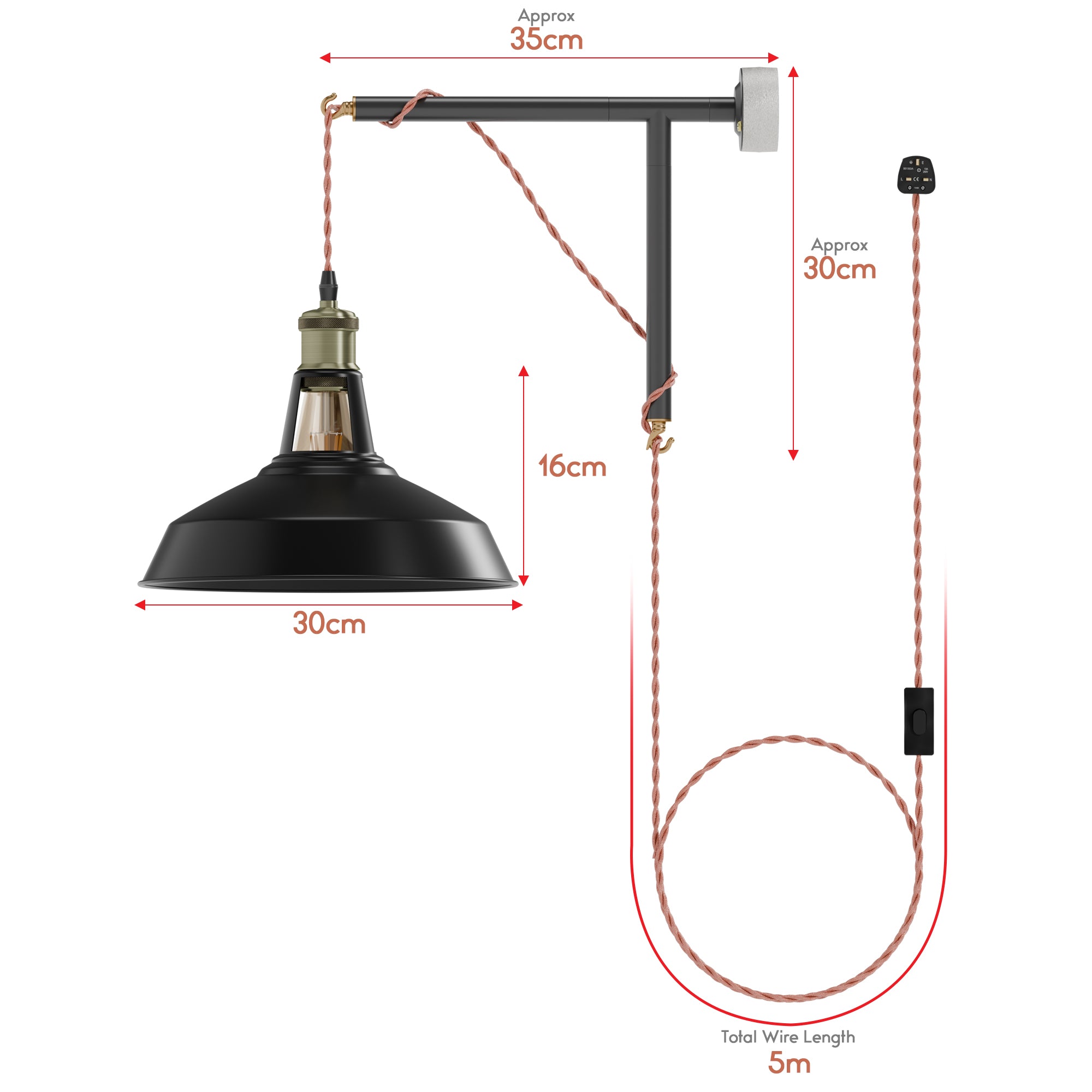 Industrial Black Metal Barn Shade Plug-in Wall Light Kit