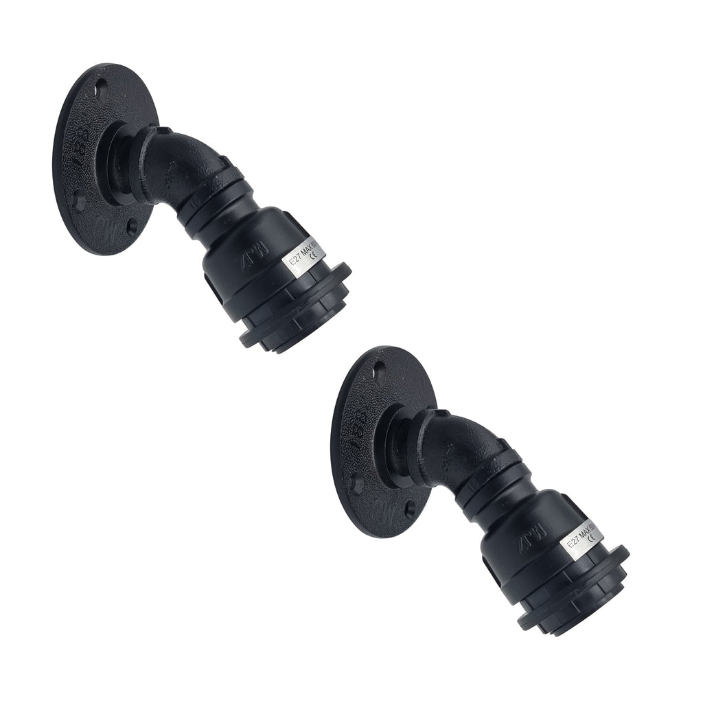 Industrial Water Pipe Wall Lamp Holder E27 Base, Retro Vintage Style Black Metal