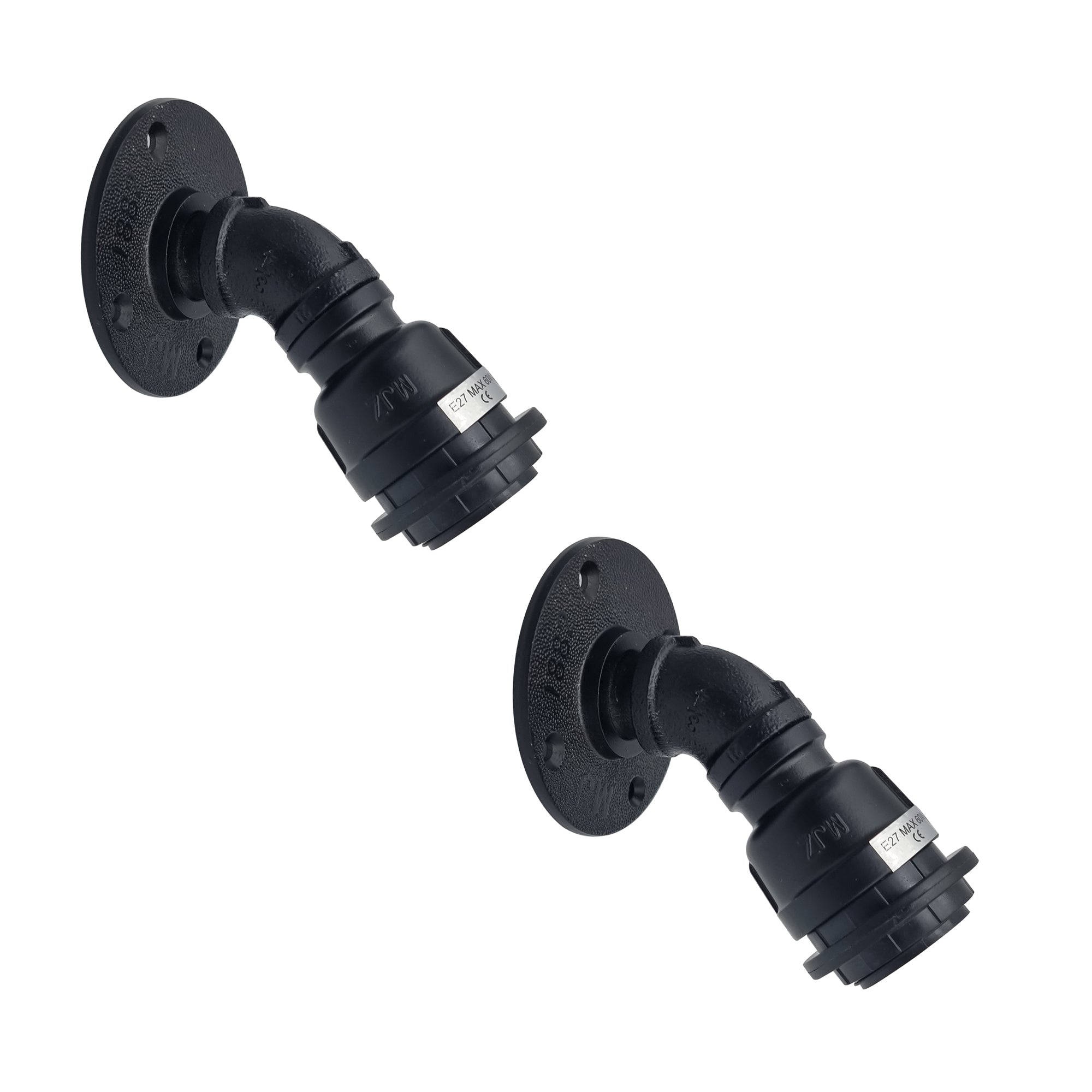Industrial Water Pipe Wall Lamp Holder E27 Base, Retro Vintage Style Black Metal