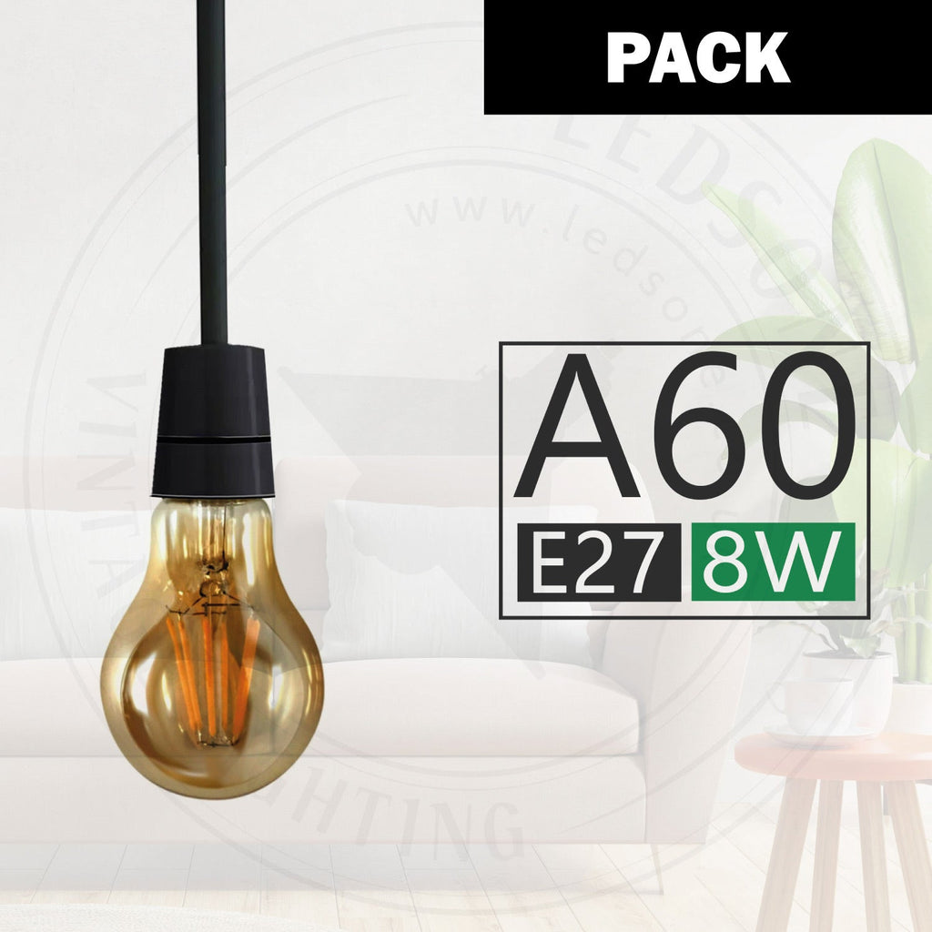 A60 Dimmable LED Filament Bulb E27 8W Warm White Energy Saving Vintage