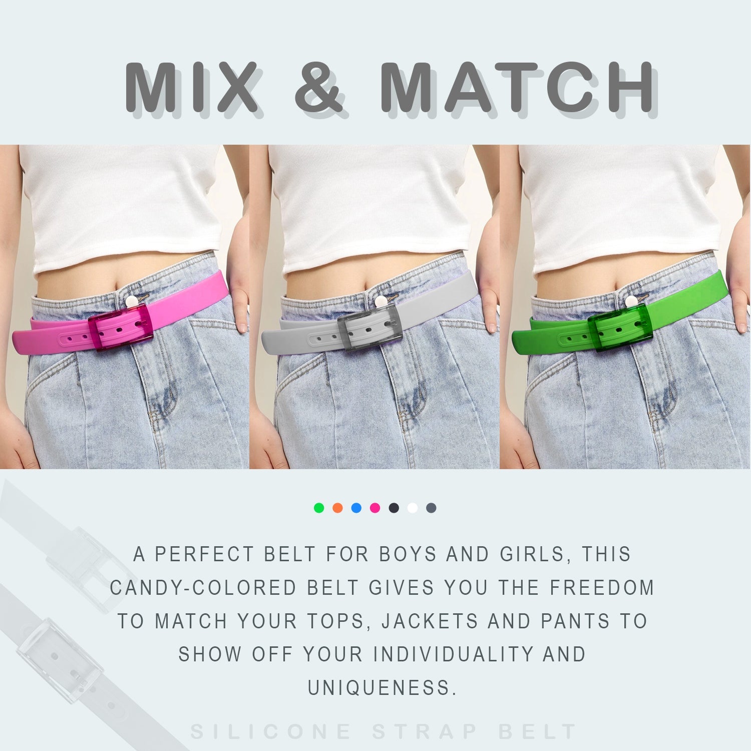 Vibrant Candy Colour Unisex Silicone Belt with Durable Acrylic Buckle