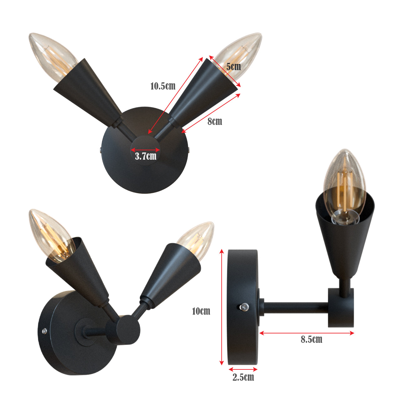 Modern LED Cone Wall Sconce Light Fixture with Adjustable E14 Lamp for Decor