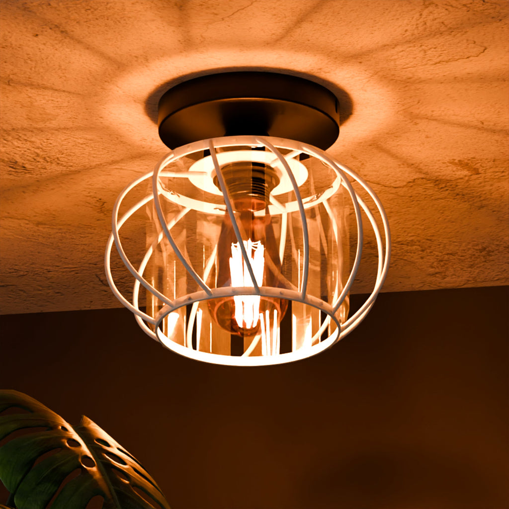 Modern Industrial Metal and Glass Crystal Flush Mount Ceiling Light Fixture