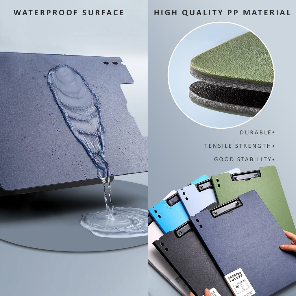 Foldable A4 Plastic Clipboards 3-Pack: Sturdy Metal Clip, Integrated Pen Holder