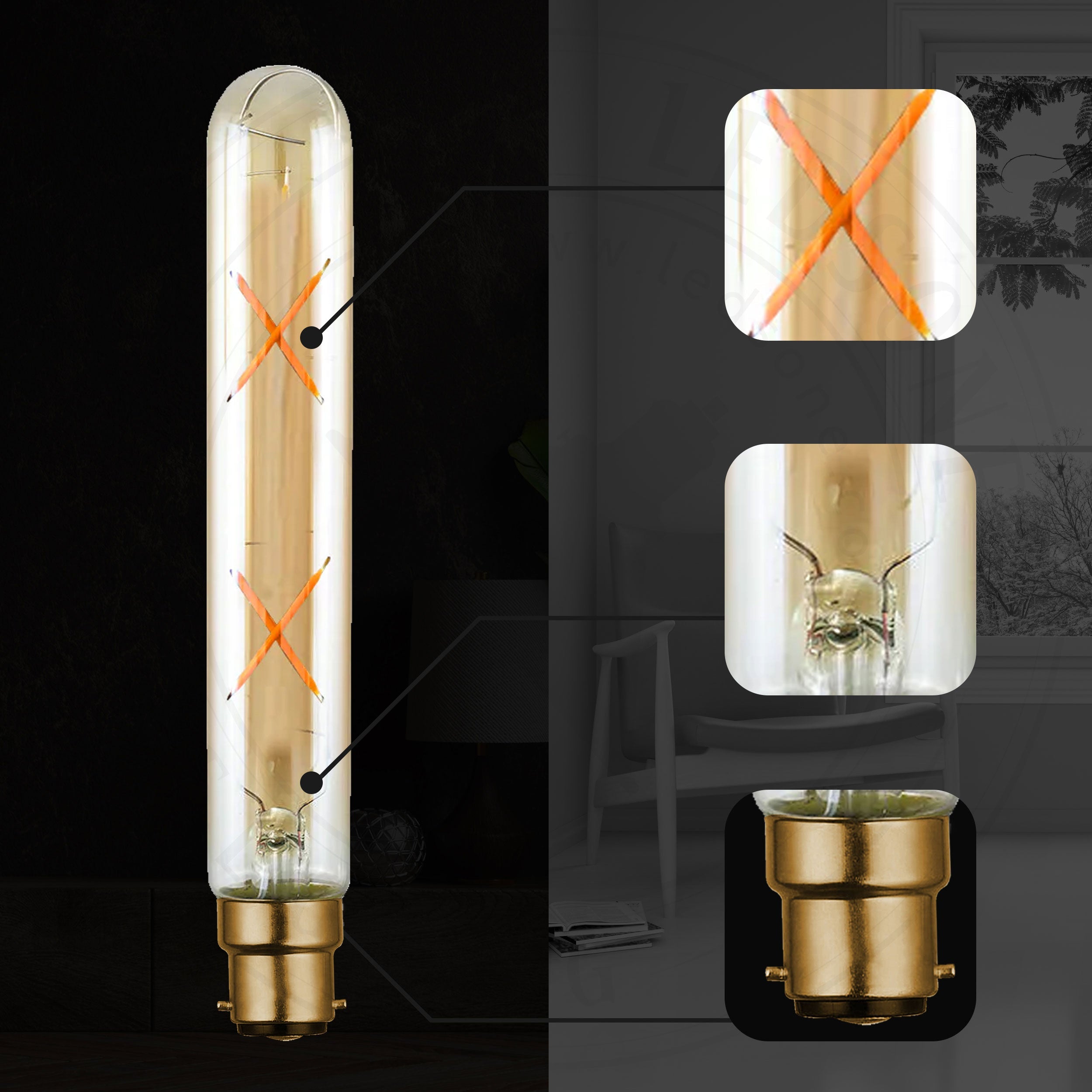 Vintage Amber Glass T185 LED Filament Dimmable Bulb, Warm White 2700K