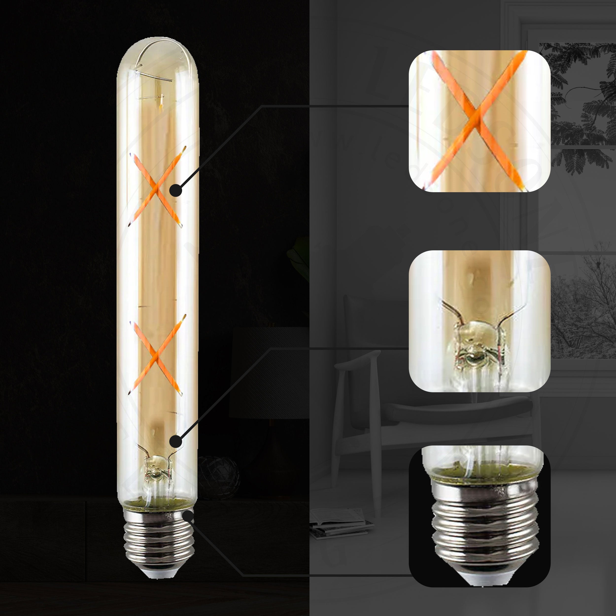 Vintage Amber Glass T185 LED Filament Dimmable Bulb, Warm White 2700K