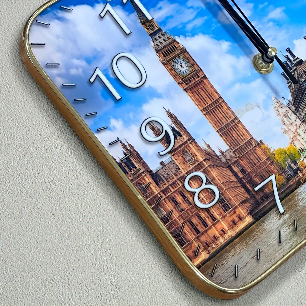 Rectangle Crystal Porcelain London Big Ben Art Battery Wall Clock