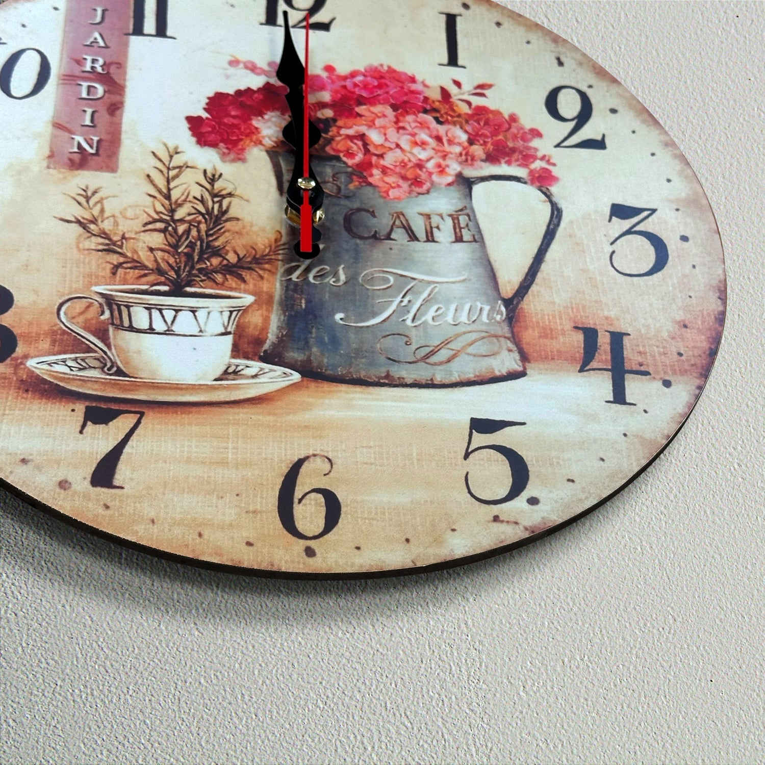 Charming Round Cafe Cup Flowers Ticking Shabby Chic Wall Clock for Home Decor