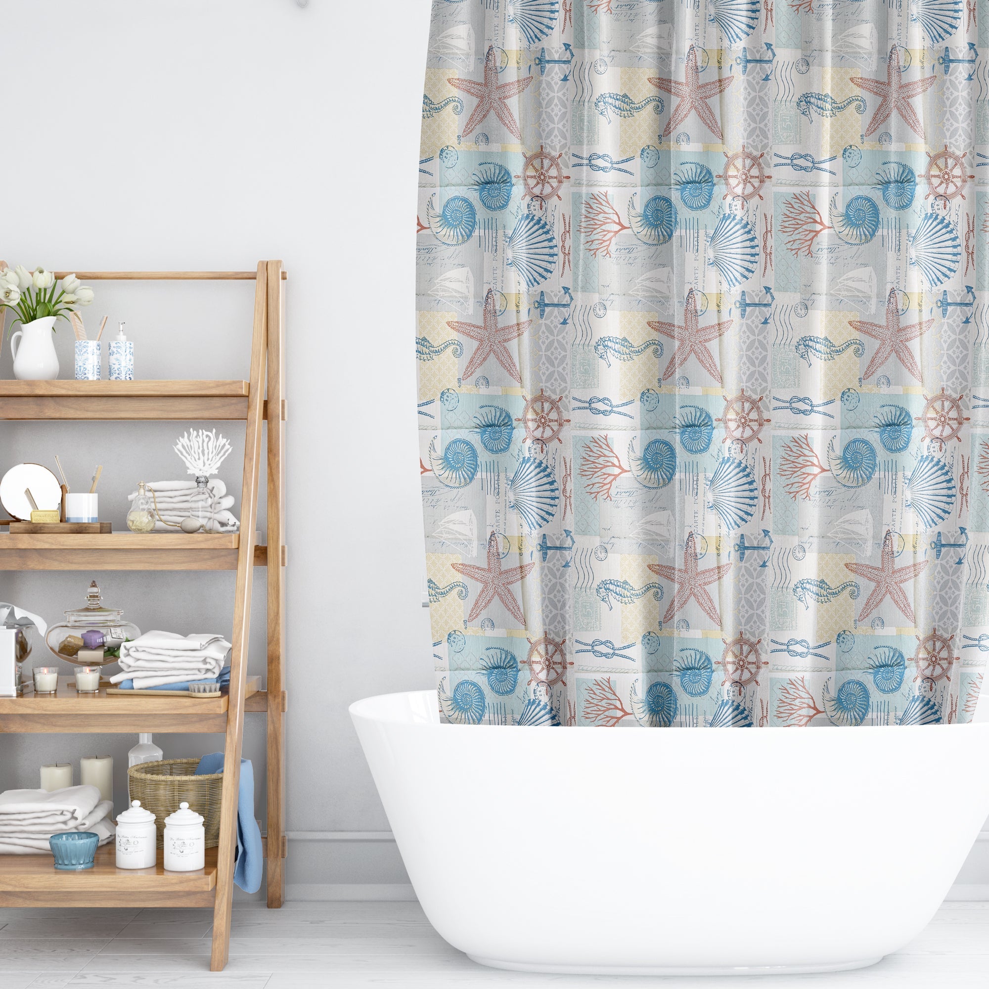 Waterproof Seaside Ocean Animal EVA Shower Curtain for Bathtub Shower