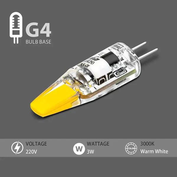 G4 COB Chip 3W LED Bulb AC 220V, Energy-Efficient Halogen Replacement Light